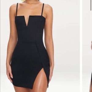 Black thigh split dress